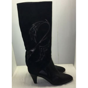 NEIMAN MARCUS Black suede KNEE BOOTS With Snake Inlay 2” heels 9M